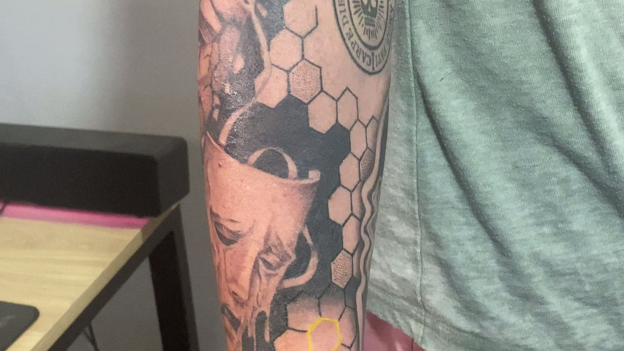 Black & Grey Surreal Portrait Realism Tattoo | White Sloth Tattoo Costa Rica